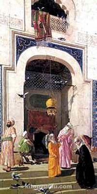 Büyük Cami'de Güvercinler-Bursa / Osman Hamdi Bey (OHB 001-30x60) (Çerçevesiz)