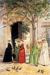 Cami Önünde Kadınlar / Osman Hamdi Bey (OHB 012-50x75) (Çerçevesiz)