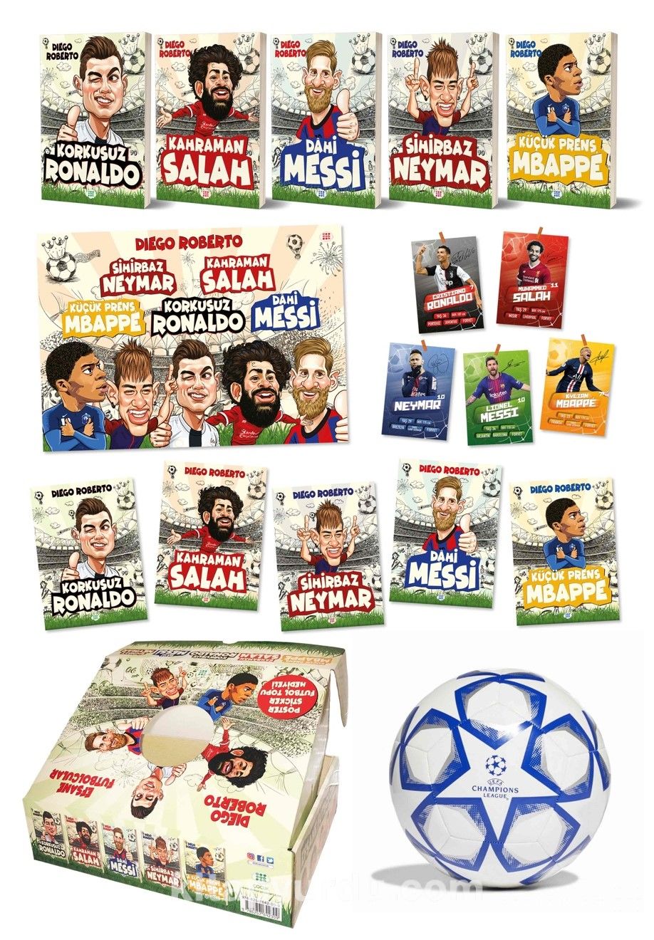 Efsane Futbolcular Kutulu Set (5 Kitap Takım- Futbol Topu Hediyeli)